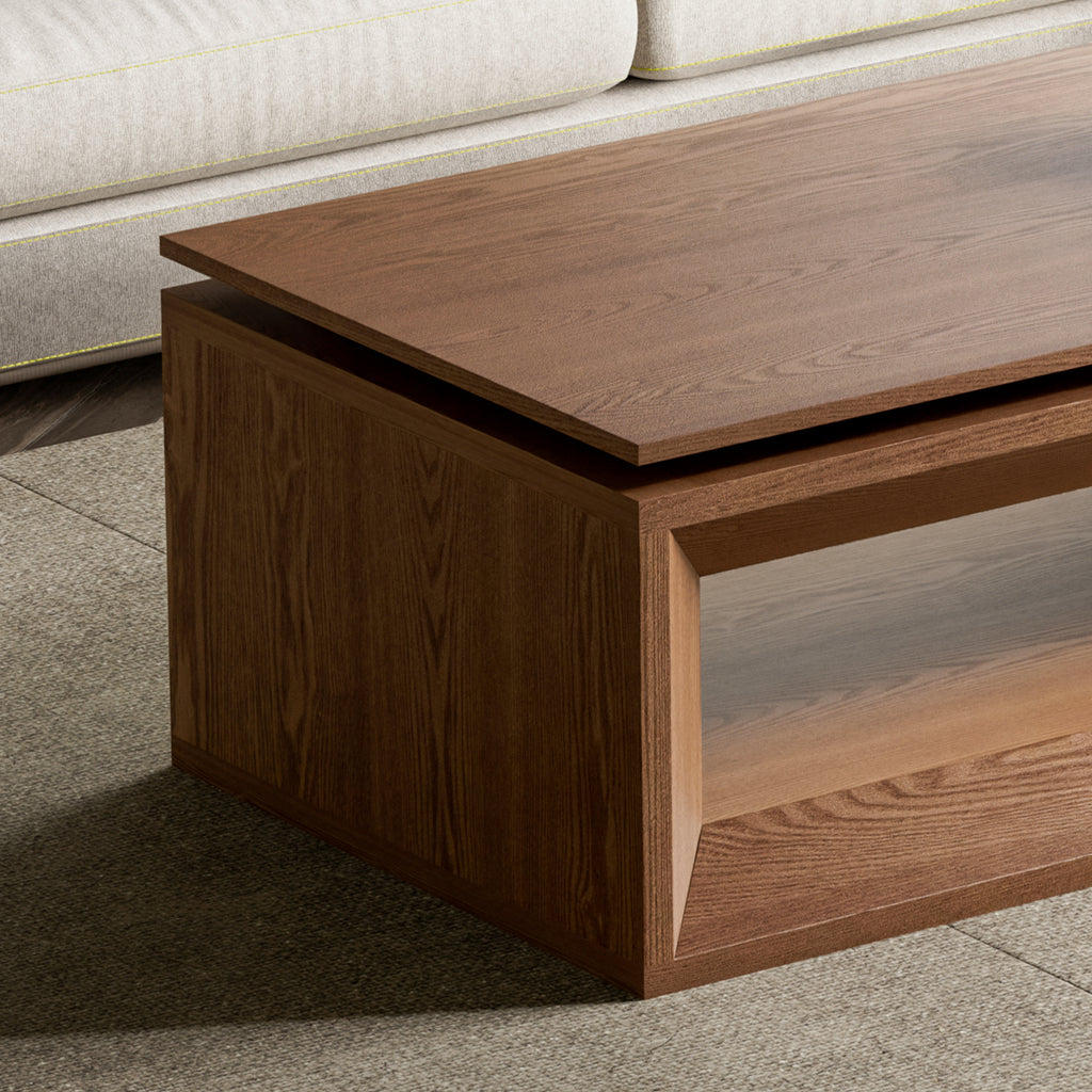Floating tabletop modern rectangular coffee table side profile