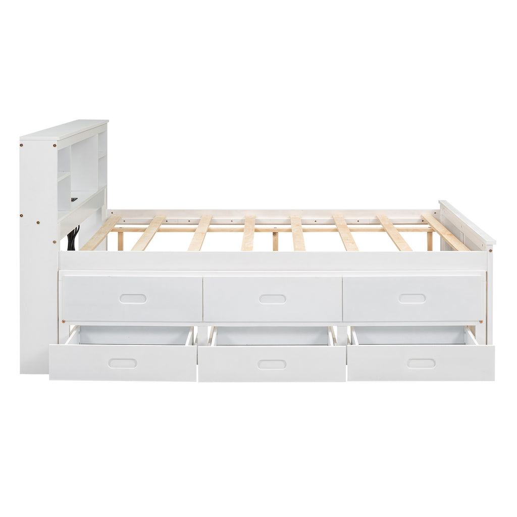White platform bed with twin trundle — room setting