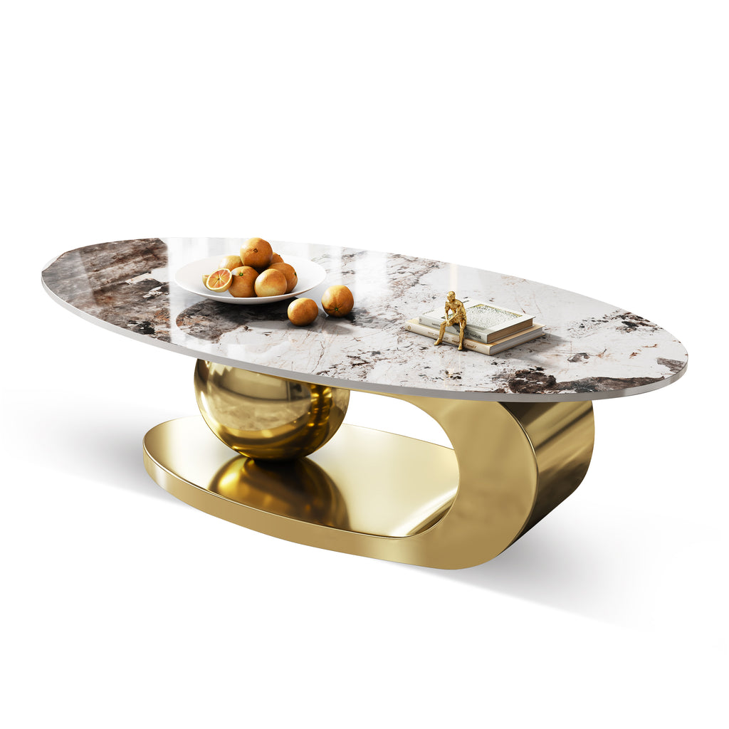 Modern glam oval coffee table in contemporary living room layout