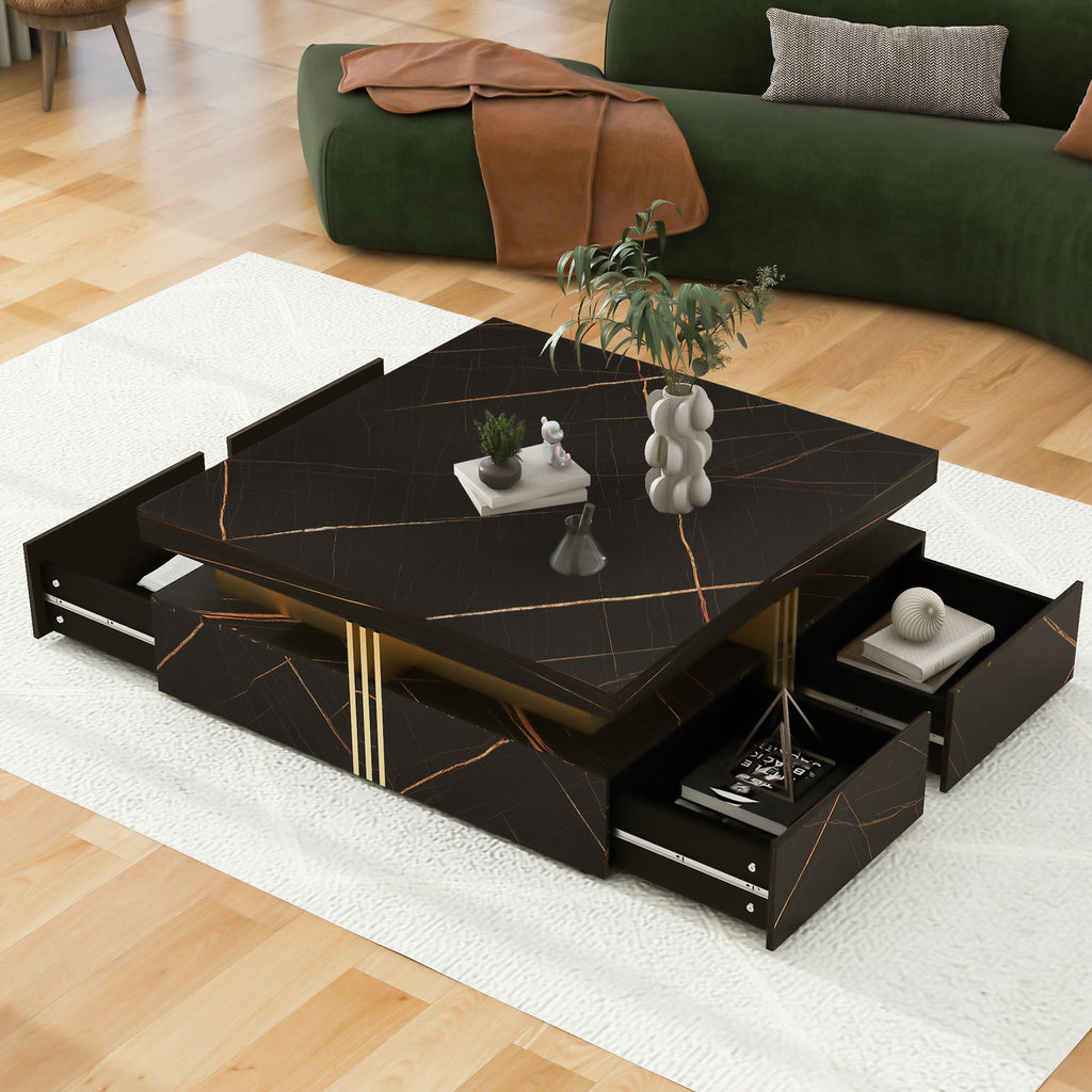 Black storage coffee table drawer handles close-up