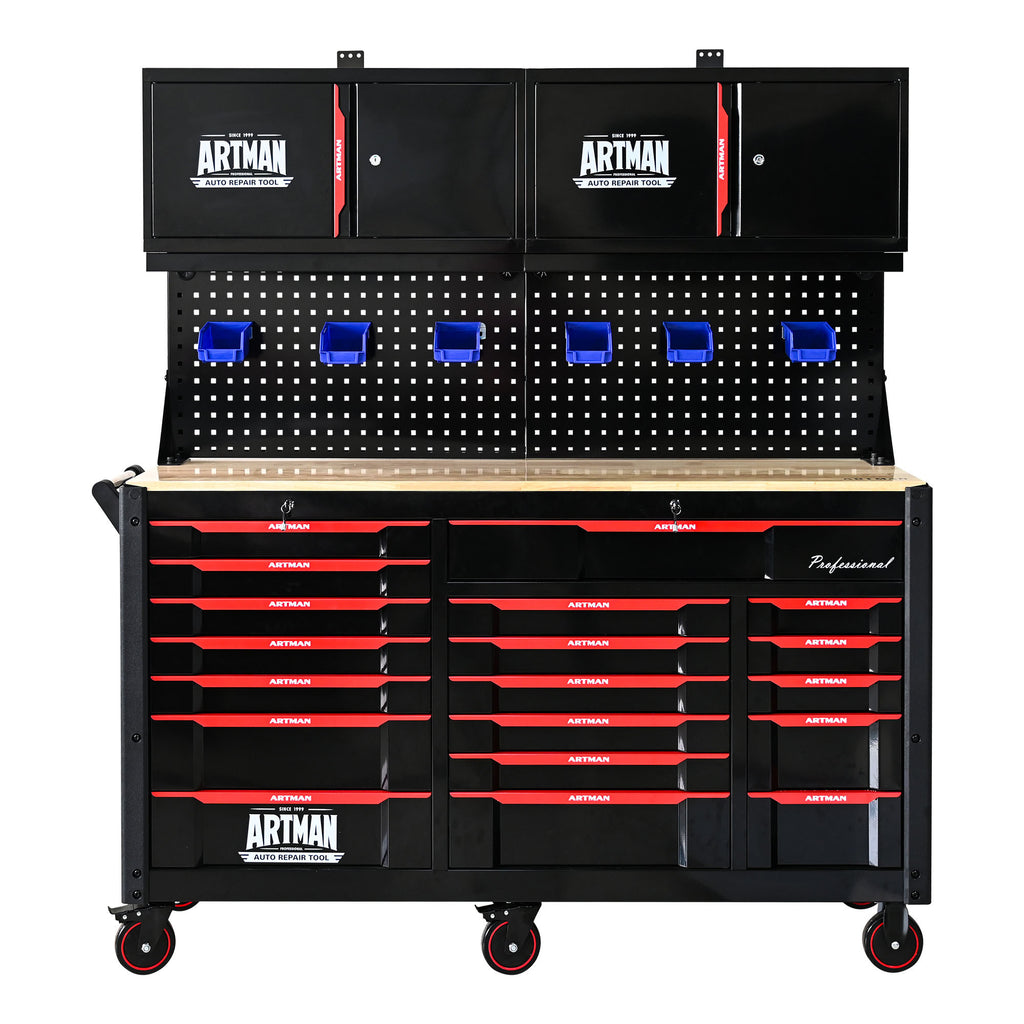 Black red mobile tool cabinet workshop organizer photo