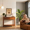 Walnut fluted console table with two drawers — front view