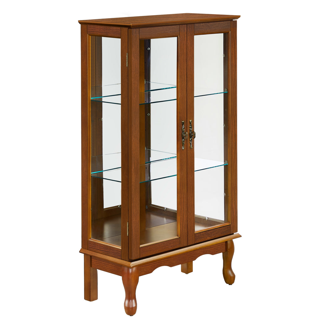 Mirrored back panel curio cabinet full height reflection