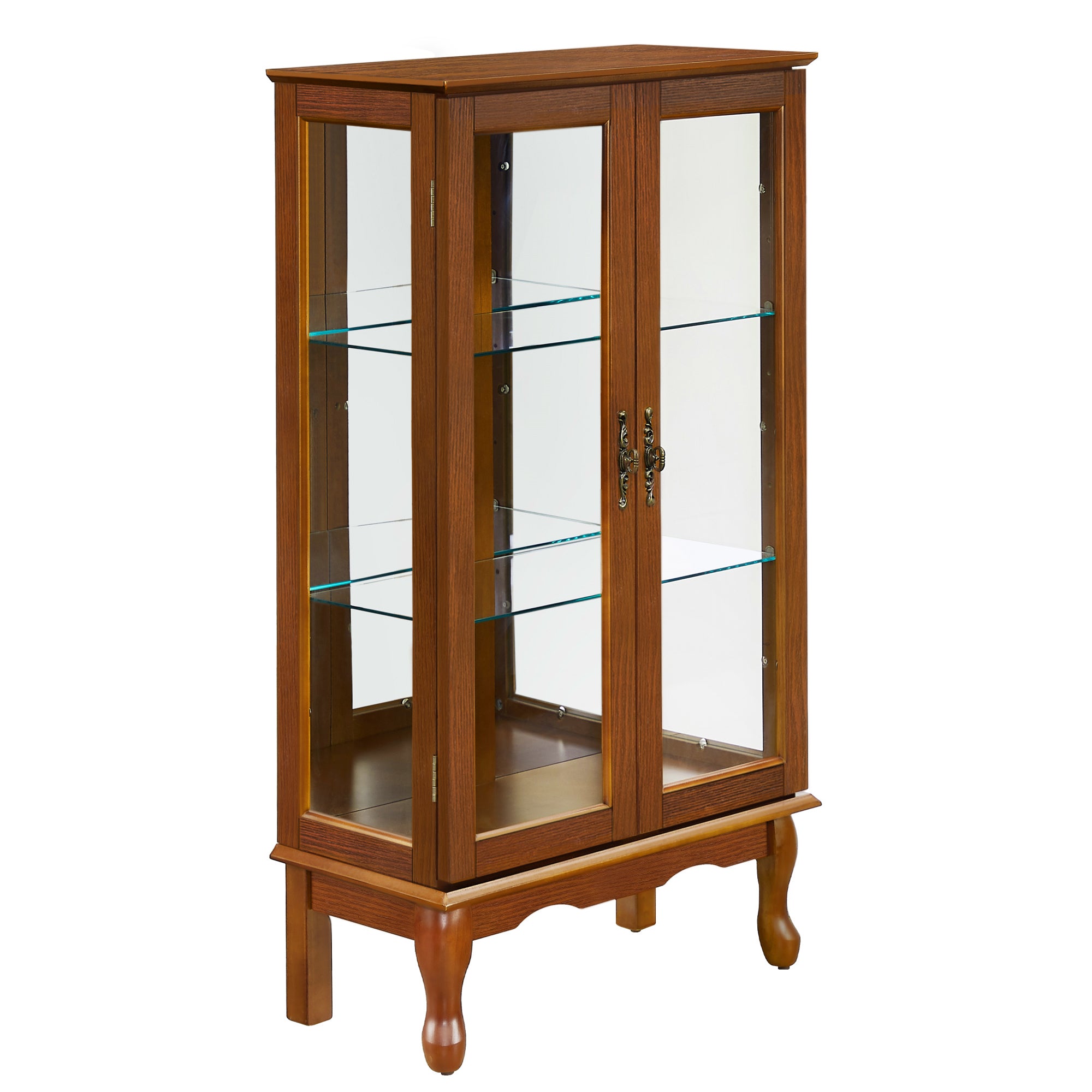Mirrored back panel curio cabinet full height reflection
