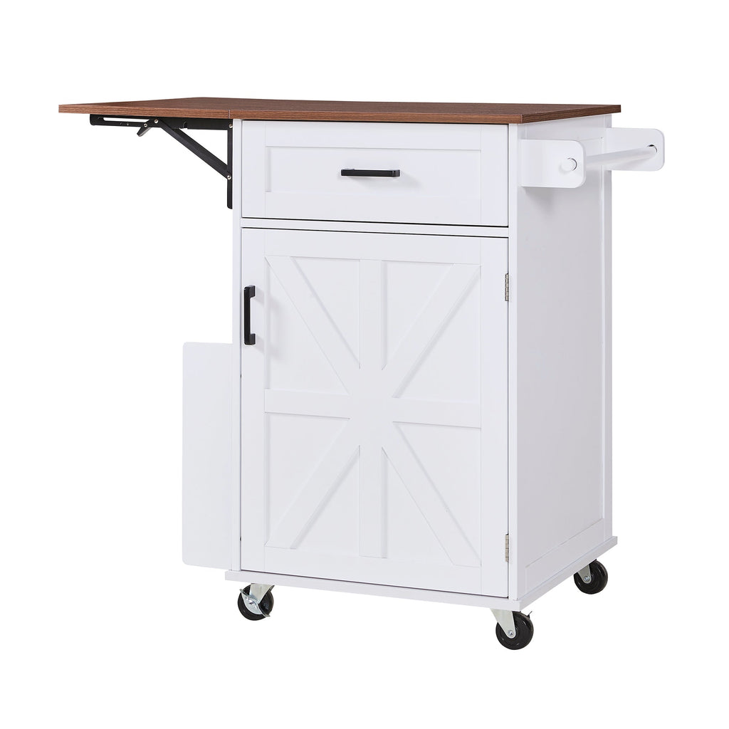 K&K 39.3' Farmhouse Kitchen Island with Drop Leaf, Kitchen Storage Island with Open Side Rack, One Drawer, Towel Rack, Rolling Kitchen Cart with Lockable Wheels for Lawn Garden, Black
