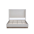 Hosford Upholstered Wingback Bed with Wood Base Platform, 53.1' High Headboard, Cream White Boucle, Minimalist Rustic Design