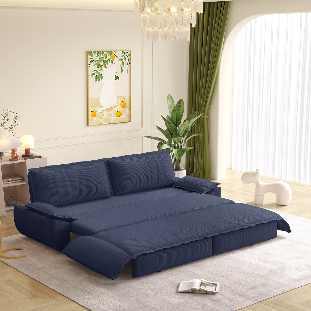 73.2' Queen Pull Out Sofa Bed,3-in-1 Convertible Sleeper Sofa,Multi-Functional Corduroy Loveseat Bed, Grey