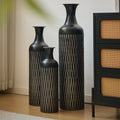 Decorative Metal Vases Set of 3, Tall Black Floor Vases with Textured Pattern for Modern Home Decor, Flower Vases for Living Room (32.68, 25.98, 19.69 Inch)
