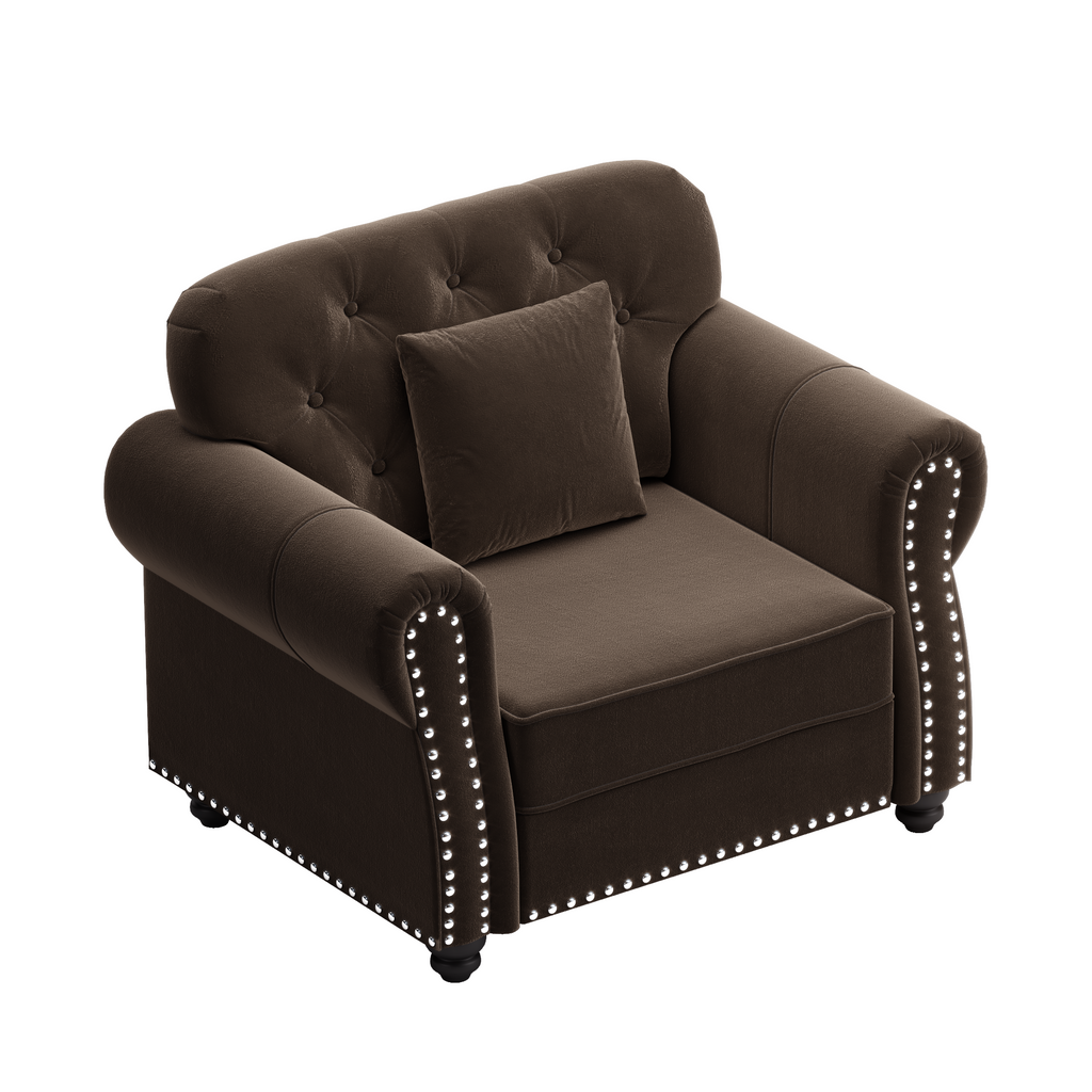 Brown velvet sofa with included pillow