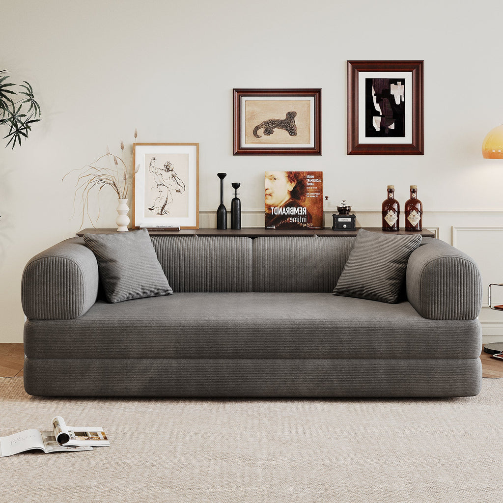 Corduroy Compression Convertible Floor Sofa Bed — Modular Loveseat, 78.8" Wide