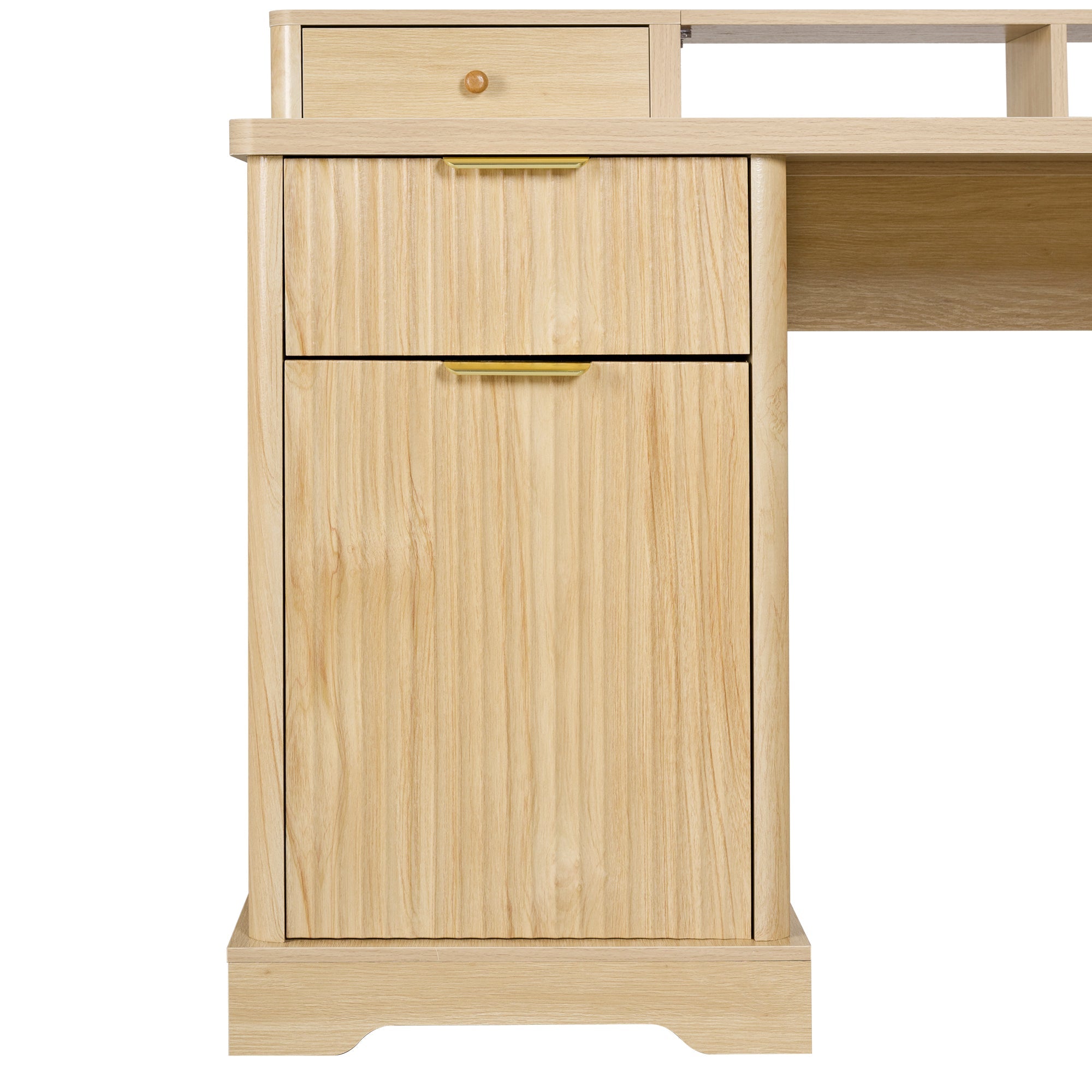 Fluted L-Shaped Desk with Charging Station, Monitor Stand & File Drawer — 59-Inch