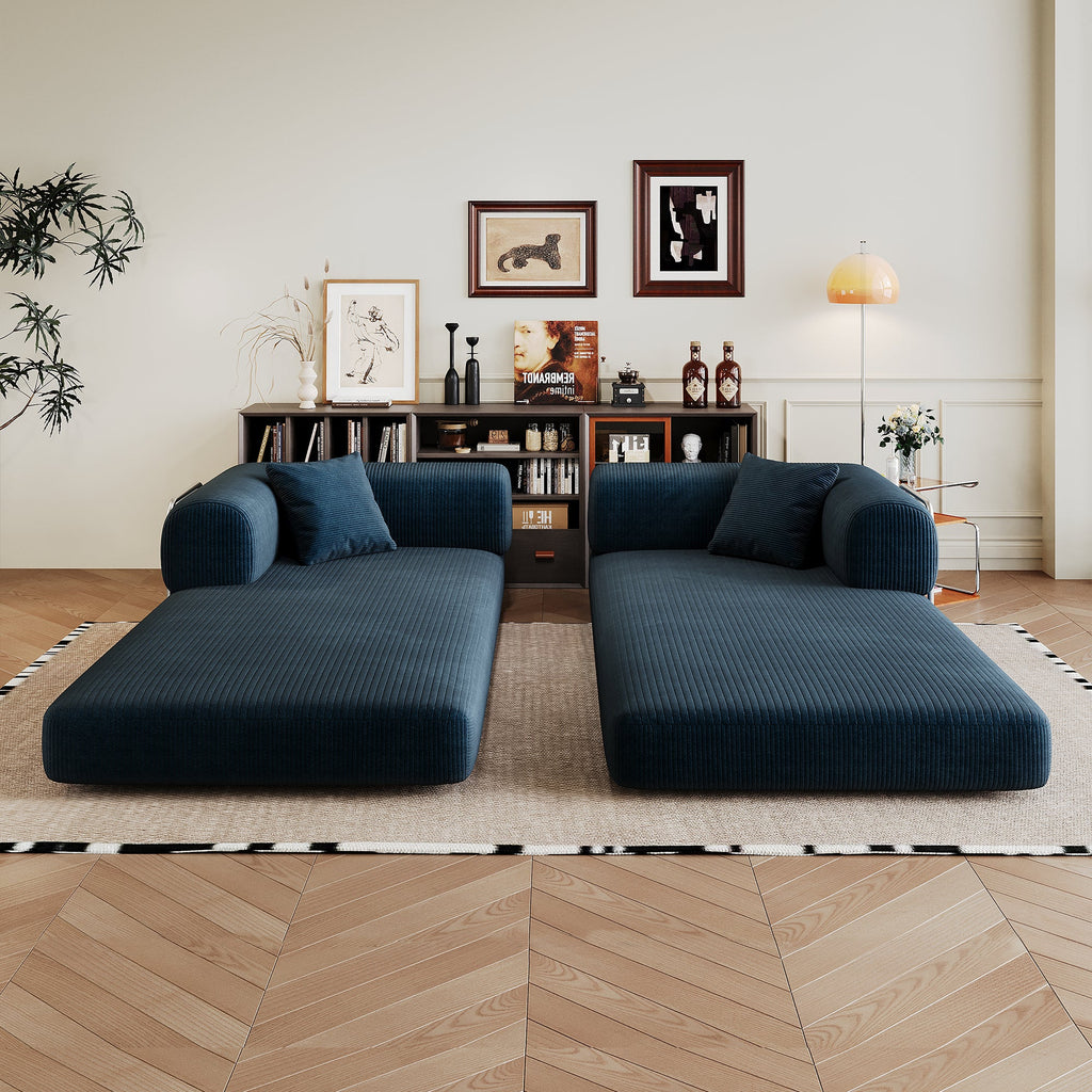 Corduroy Compression Convertible Floor Sofa Bed — Modular Loveseat, 78.8" Wide