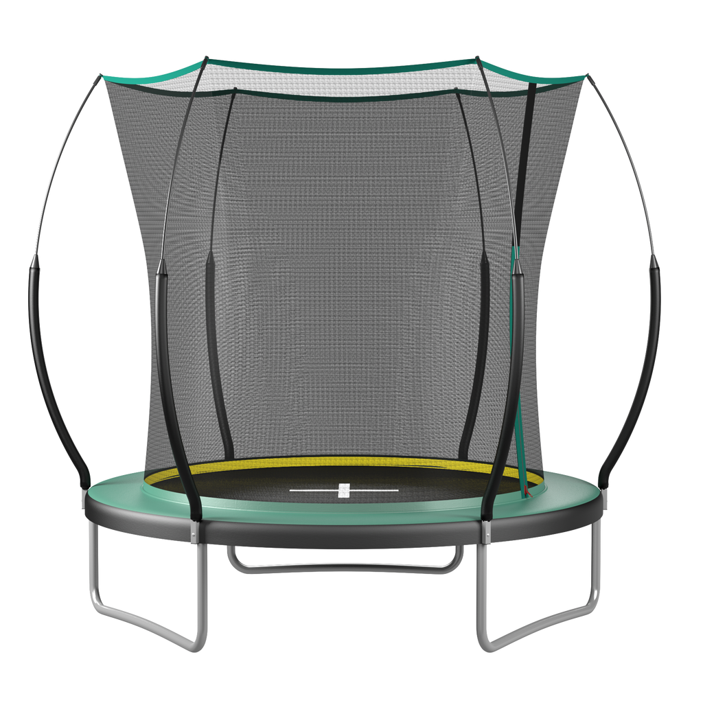 Outdoor springfree trampoline safety enclosure — angle view