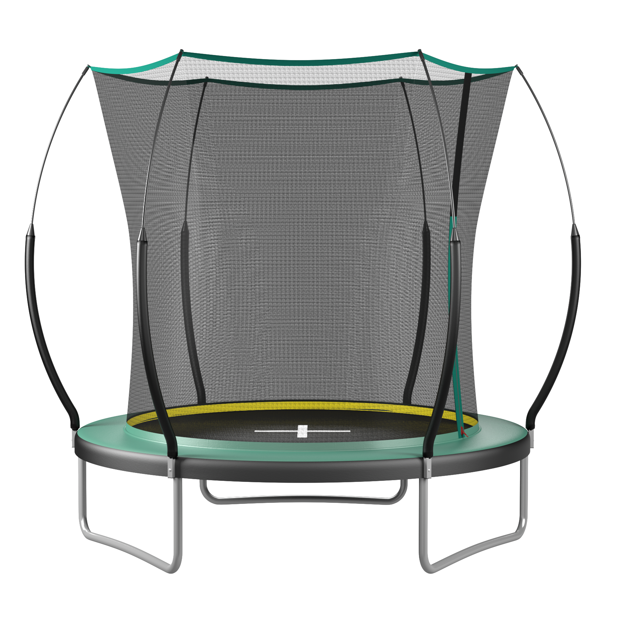 Outdoor springfree trampoline safety enclosure — angle view