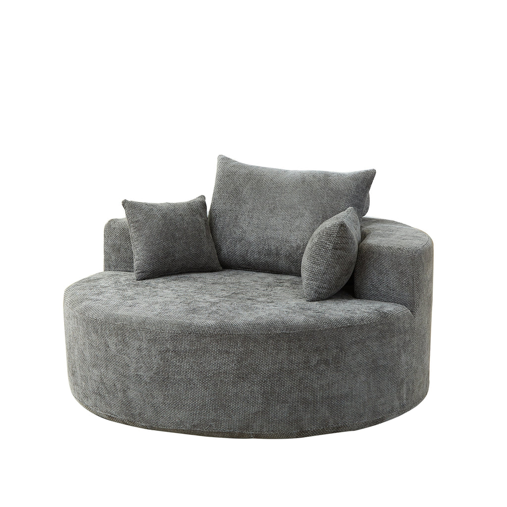 Grey accent chair in projection or media room