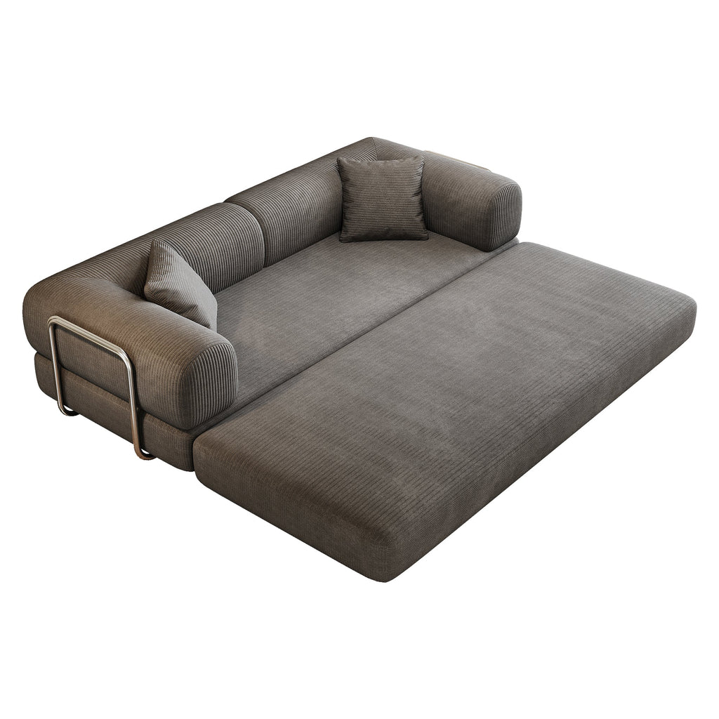 Corduroy Compression Convertible Floor Sofa Bed — Modular Loveseat, 78.8" Wide