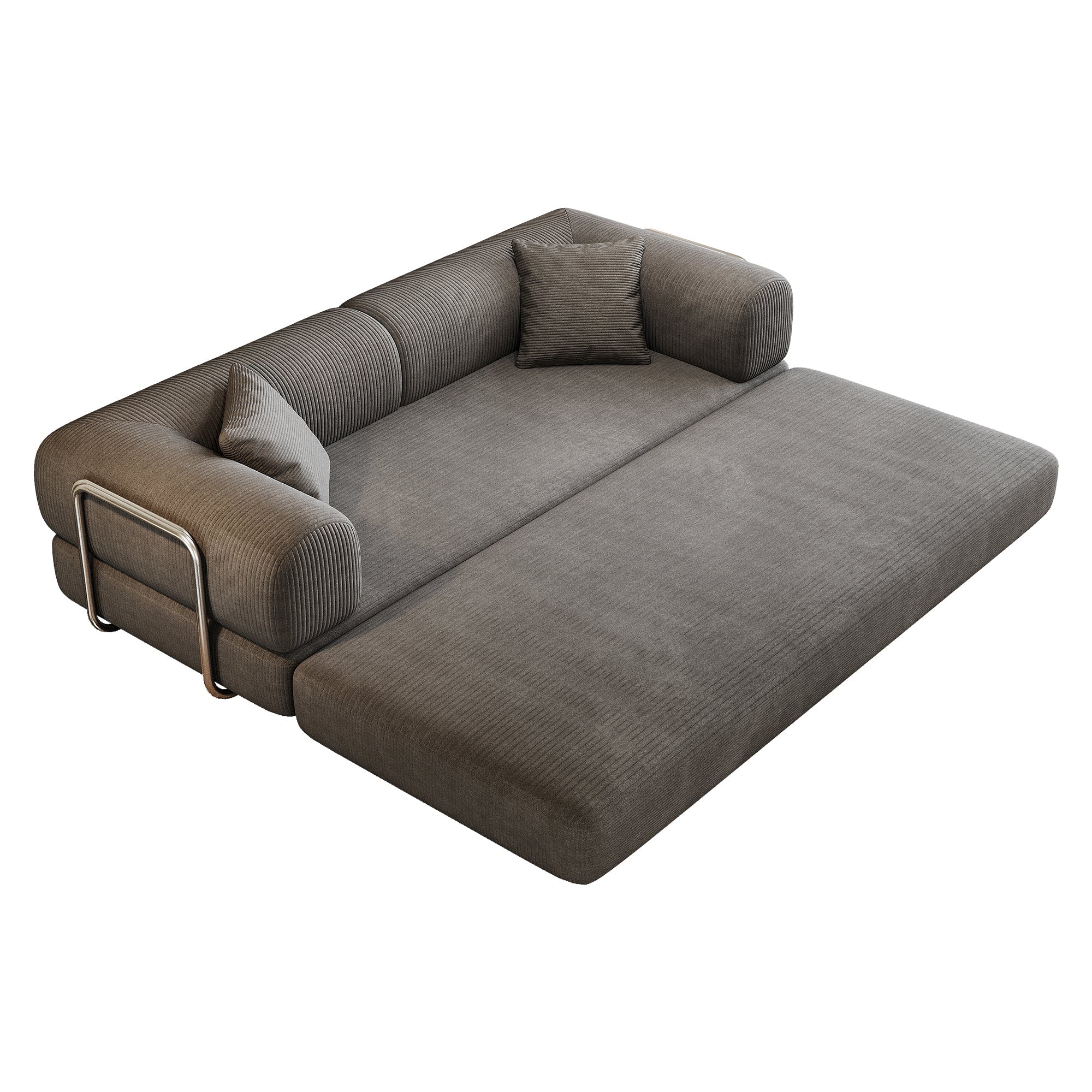 Corduroy Compression Convertible Floor Sofa Bed — Modular Loveseat, 78.8" Wide