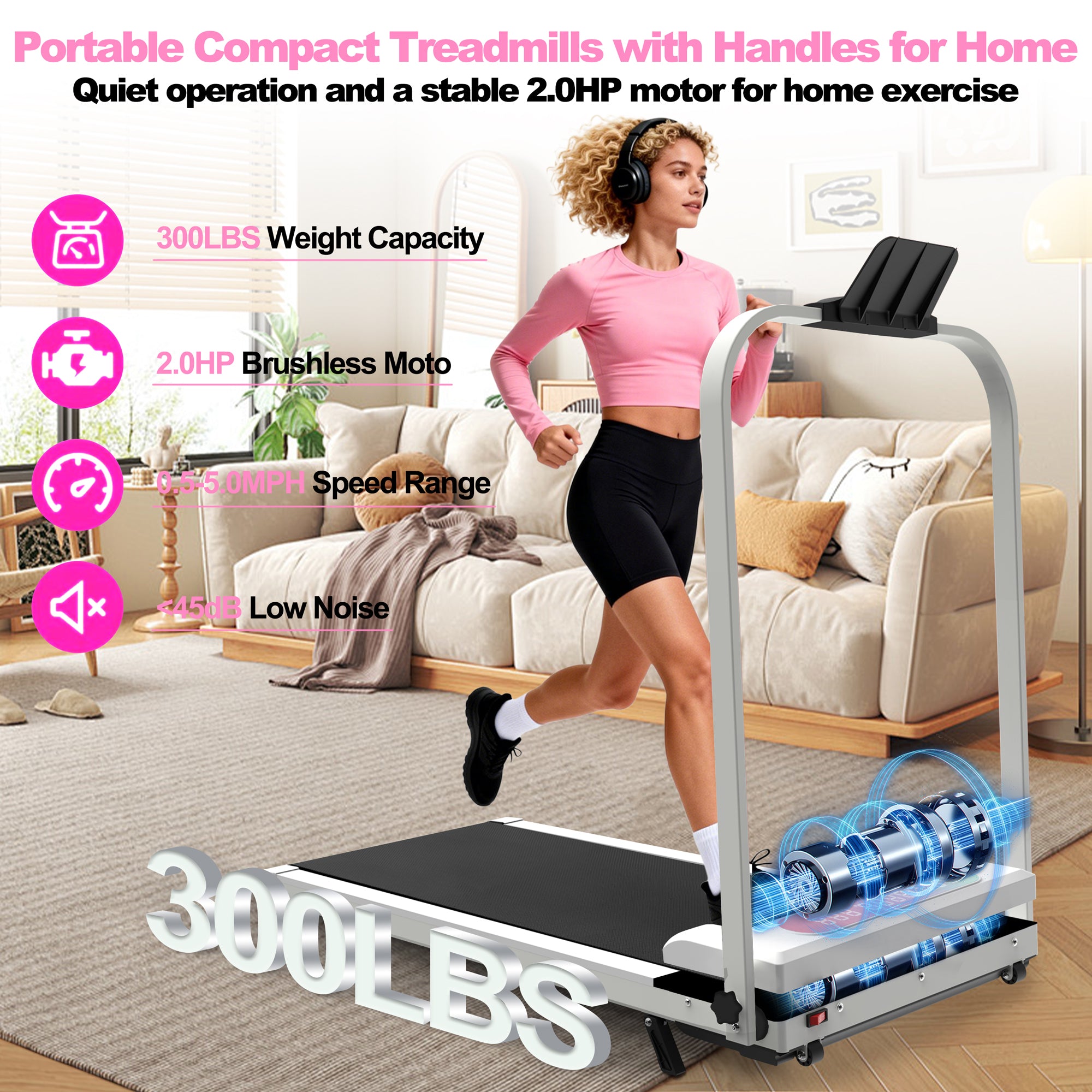 2-in-1 under desk walking pad and upright treadmill — angle view
