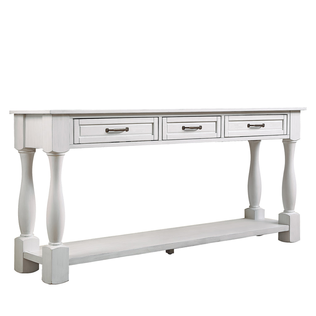 Console table extra-thick pine legs stability detail