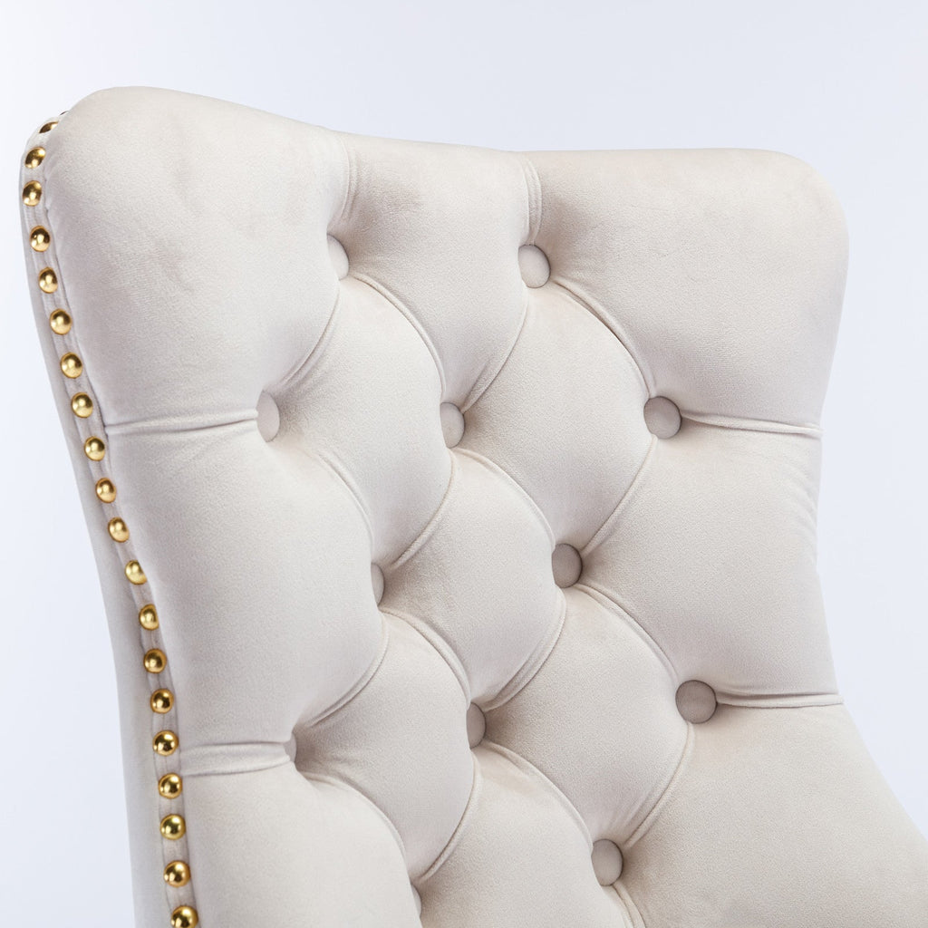 Velvet Office Chair — Button-Tufted with Gold Metal Base & Wheels
