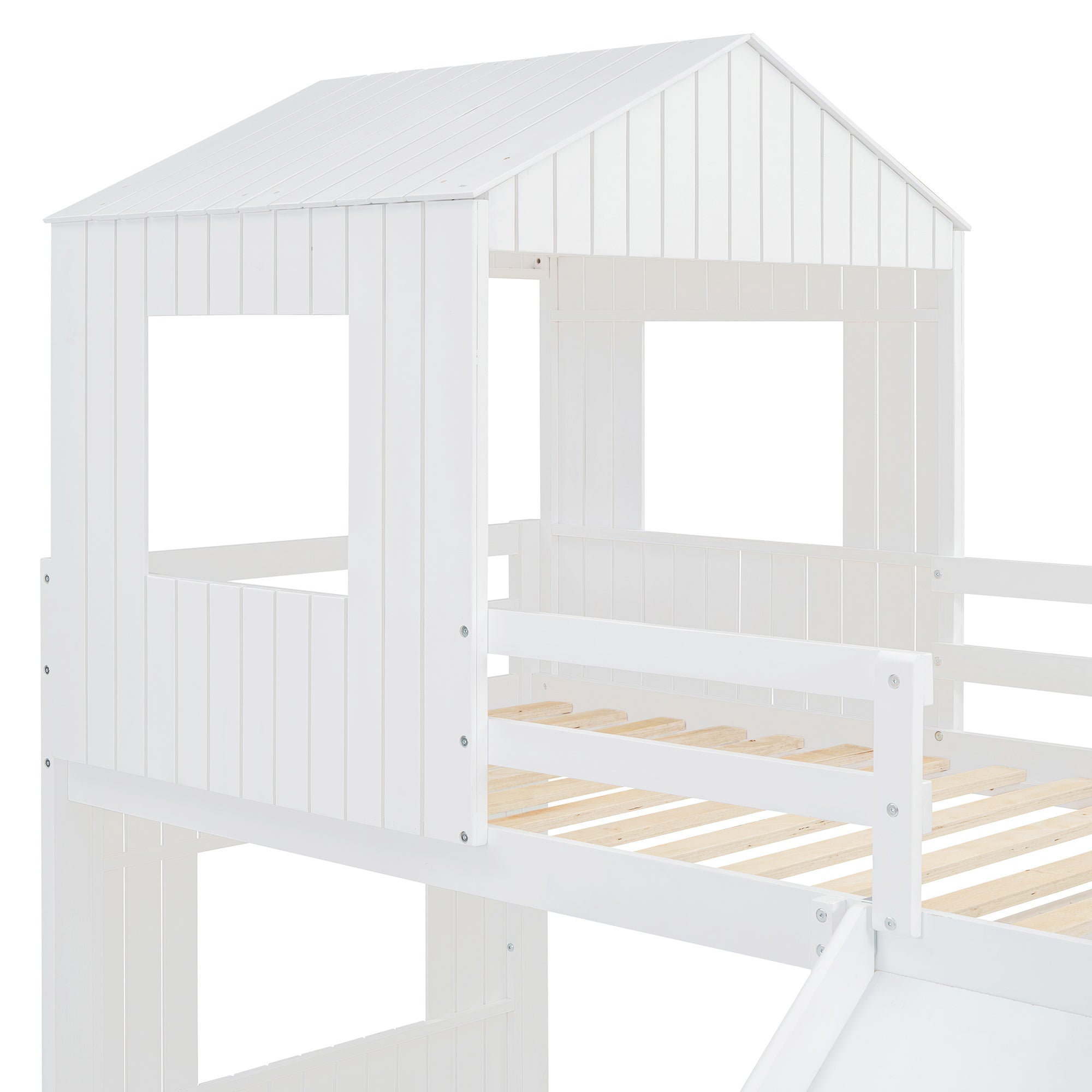 White twin-over-full bunk bed back view