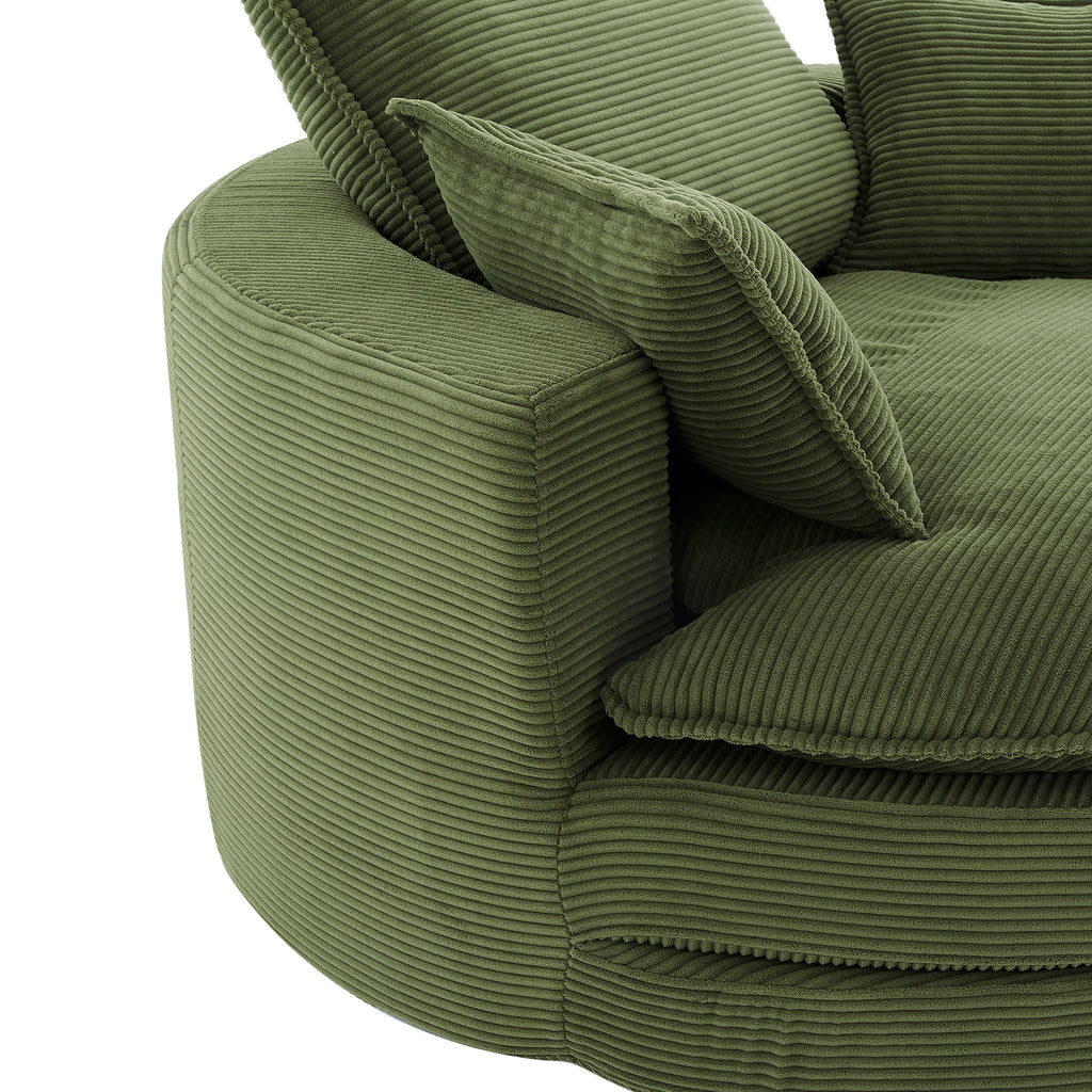 Corduroy Swivel Barrel Chair — 360° with Removable Pillows