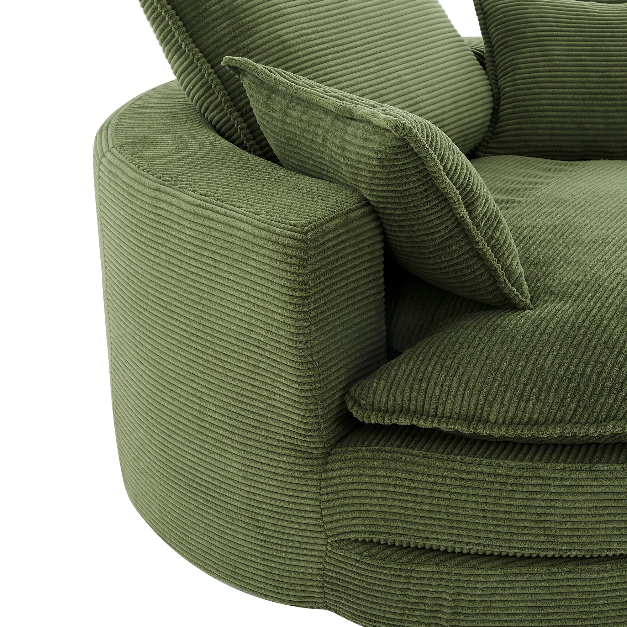 Corduroy Swivel Barrel Chair — 360° with Removable Pillows