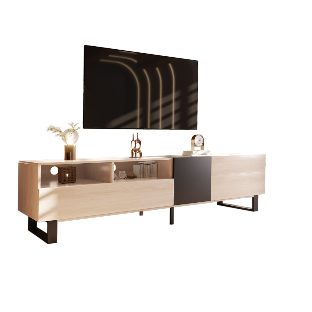 Natural wood TV stand full product photo
