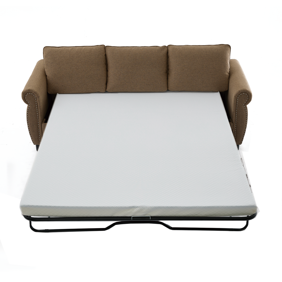 [NEW ARRIVED] [VIDEO PROVIDED] 81.5' 2-in-1 Queen Convertible Sleeper Sofa Bed, Pull Out Couch Bed,3 seater sofa bed,with 3.35' Memory Foam Mattress ,Rivet handrail,Beige(Old sku:W2108S00091)