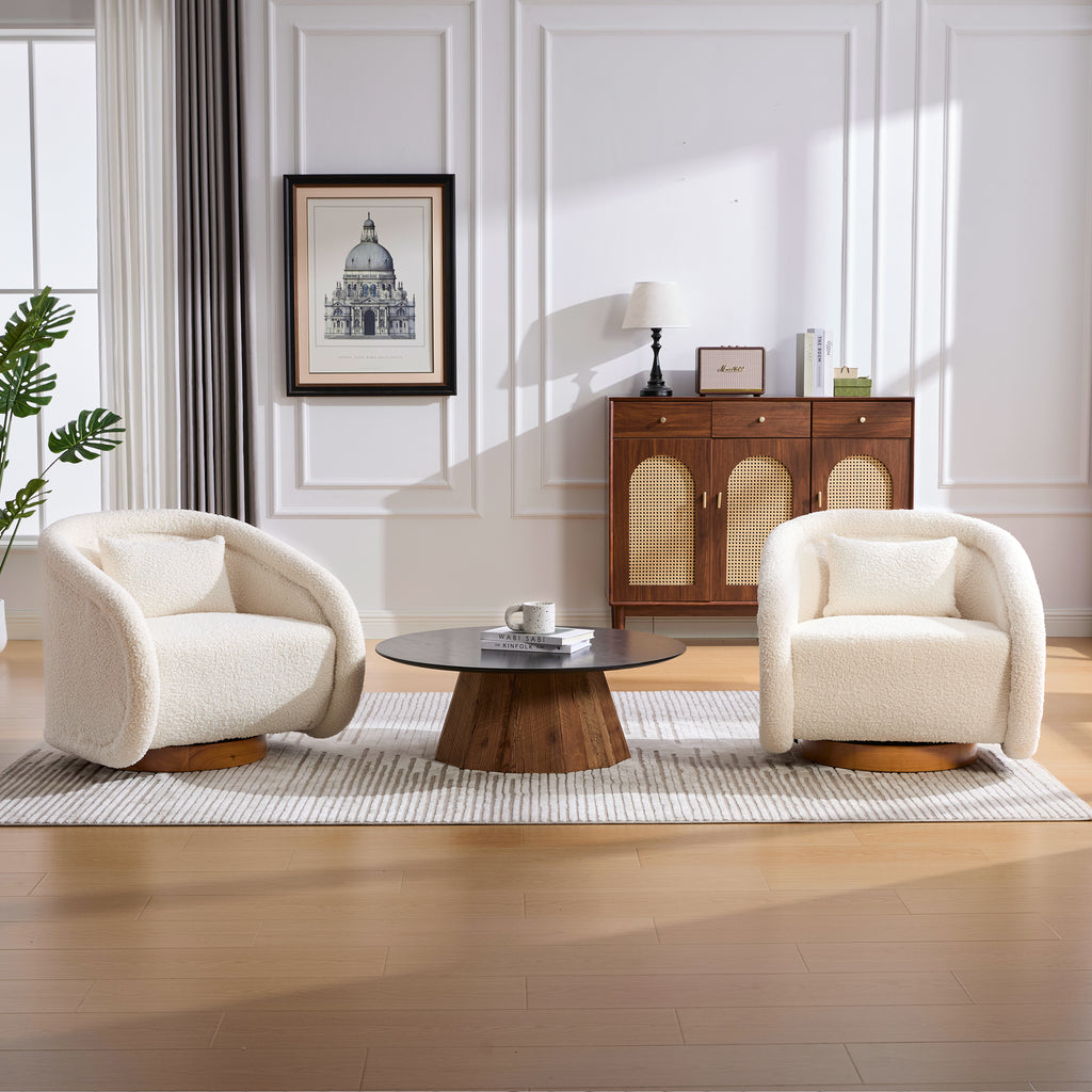 White teddy swivel accent chair back view