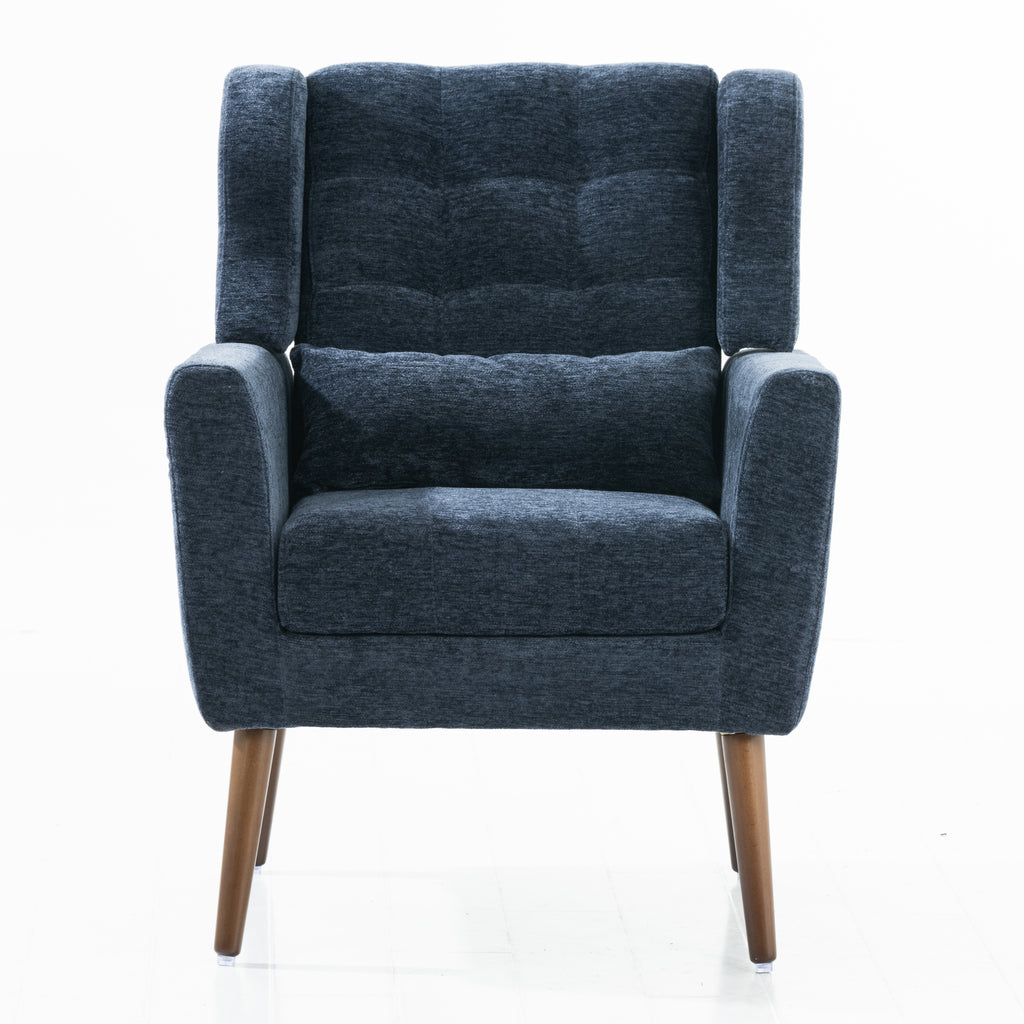 Blue chenille armchair seat and back