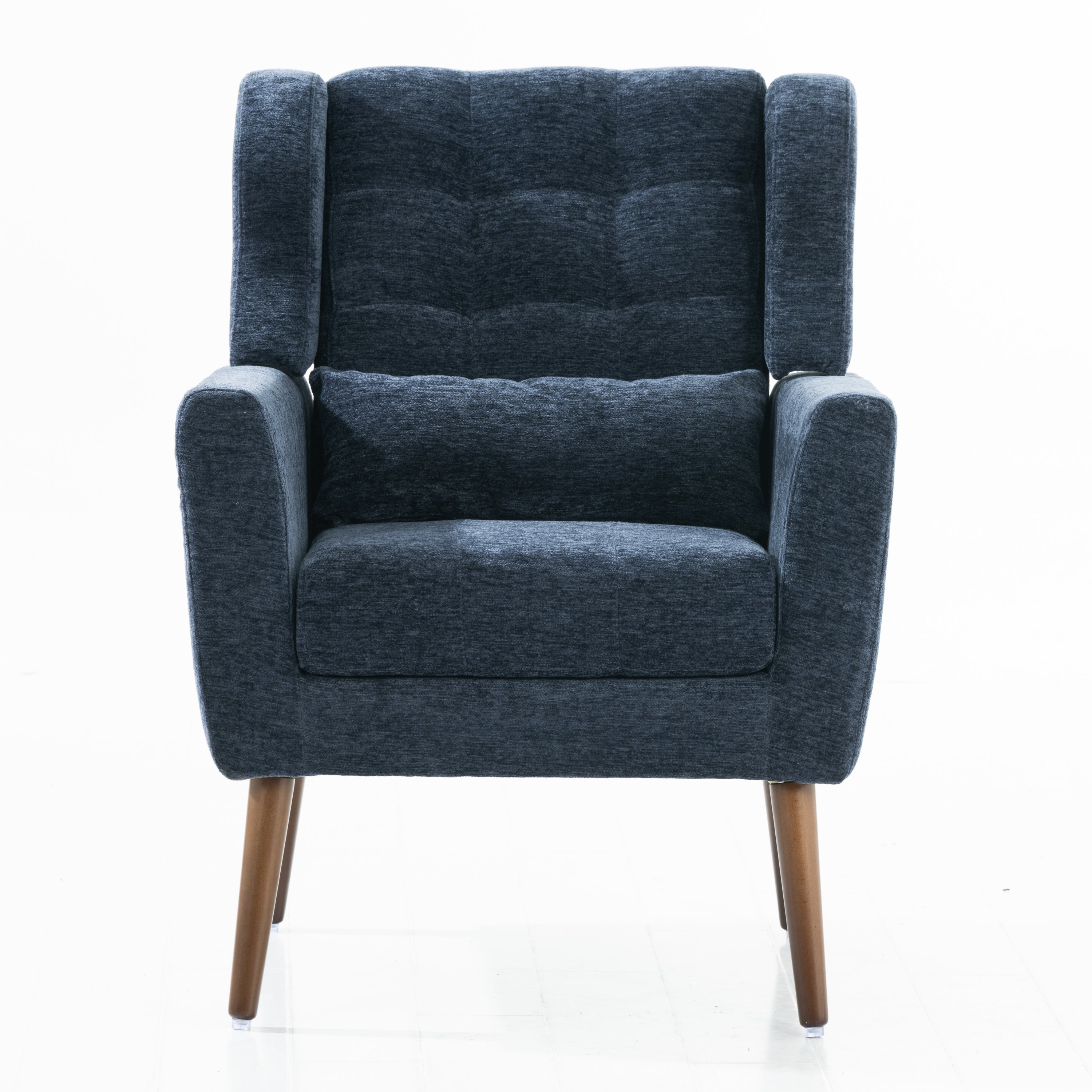 Blue chenille armchair seat and back
