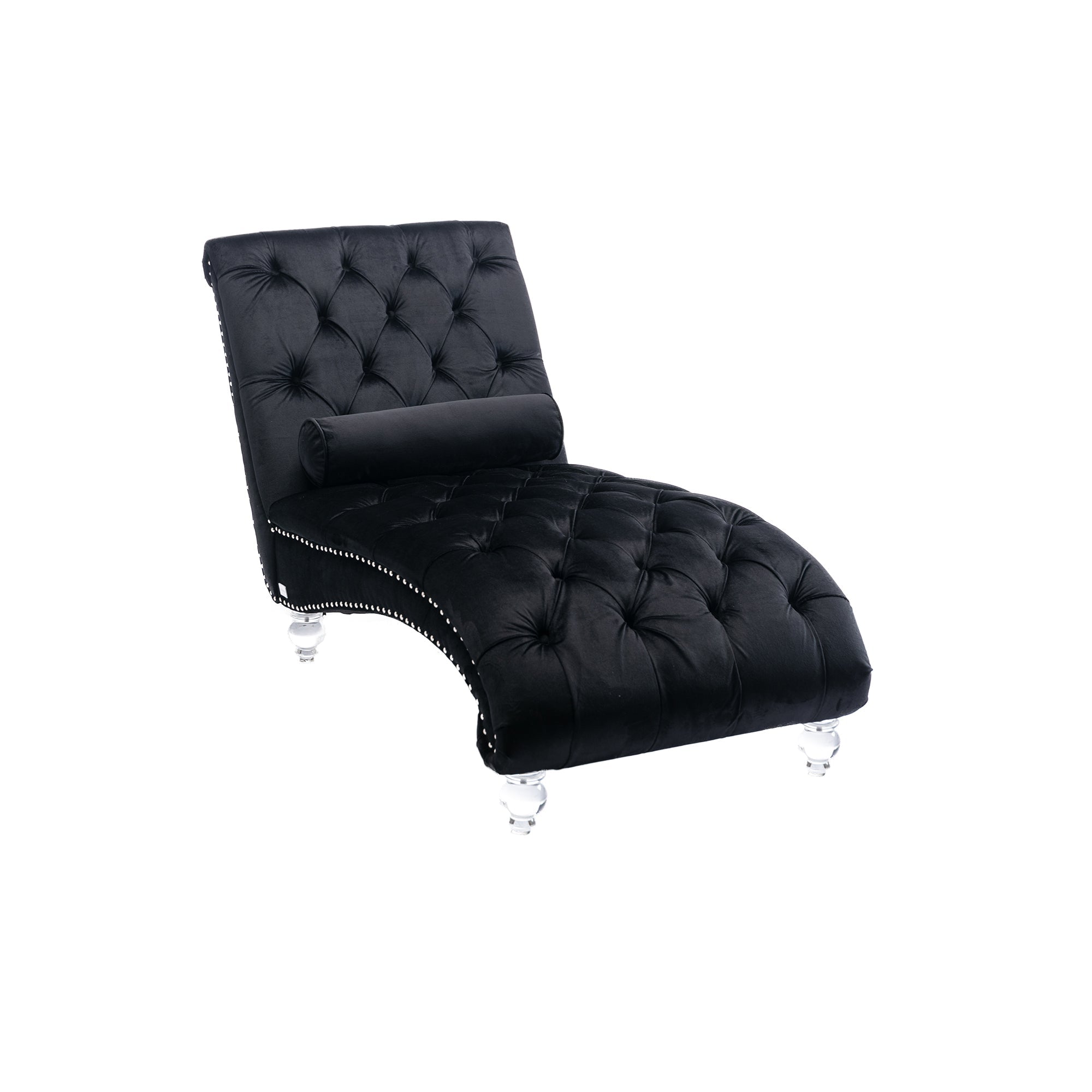 Velvet Chaise Lounge — Button-Tufted with Pillow
