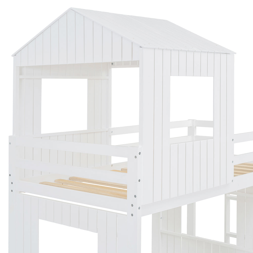 Kids playhouse loft bed with guardrails