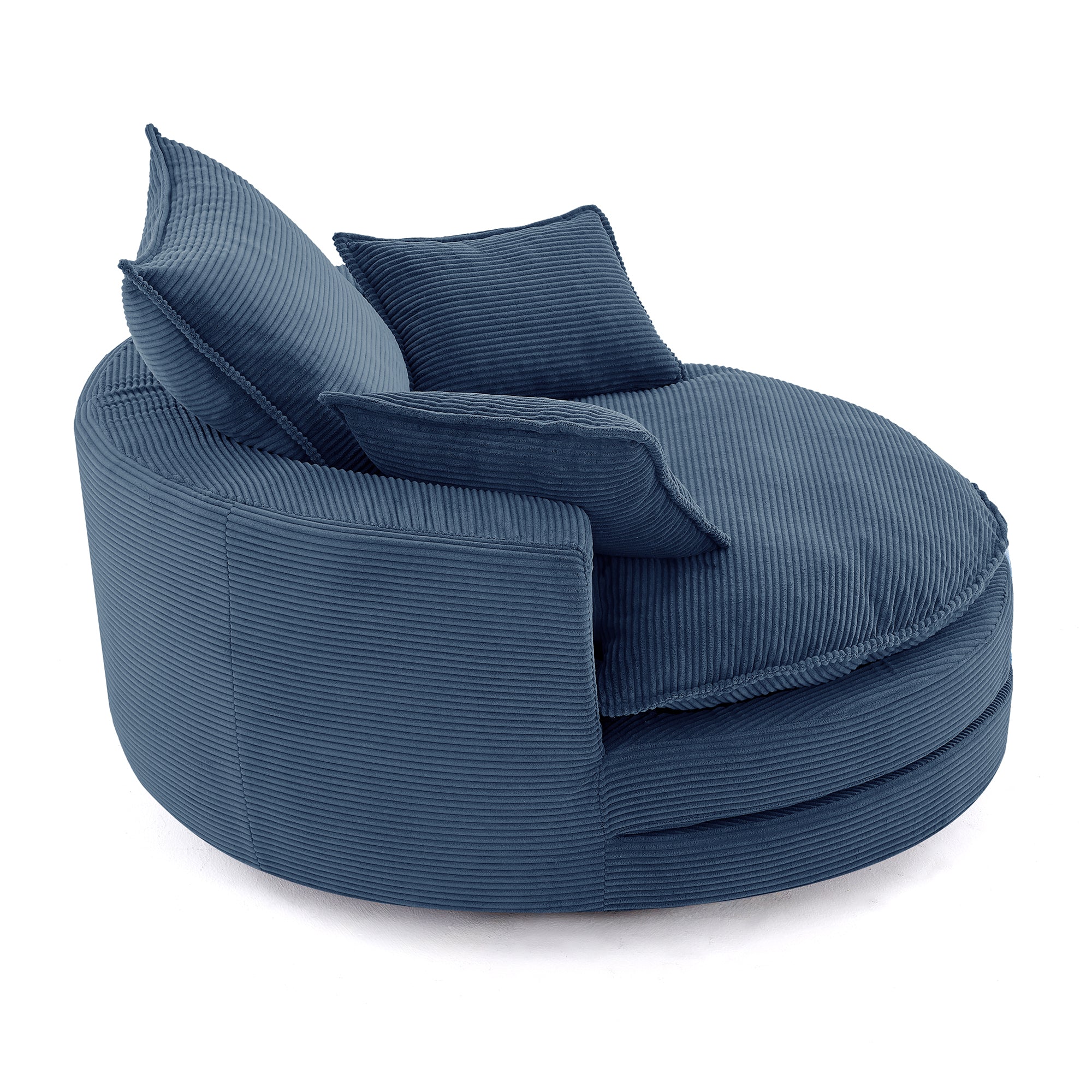 Navy blue accent chair back and arm support view
