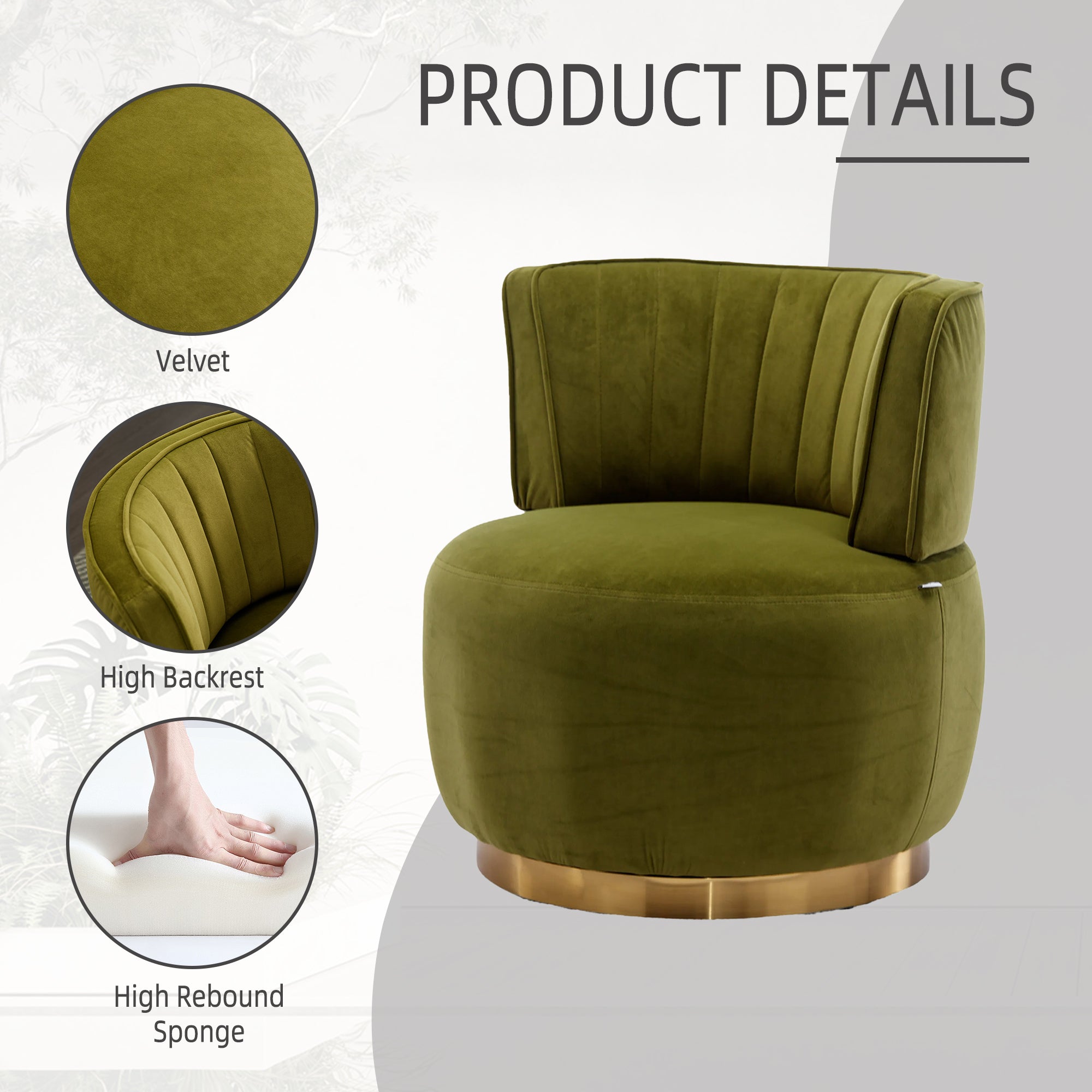 Swivel barrel chair wrap-around backrest detail