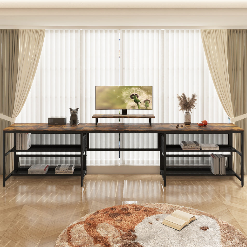 Brown home office desk integrated LED lighting detail