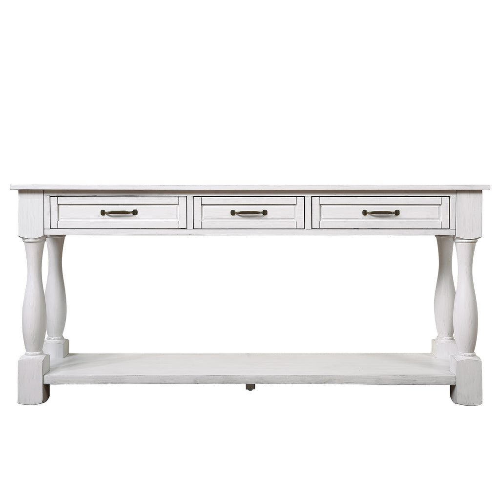Antique white 63 inch console table full product display
