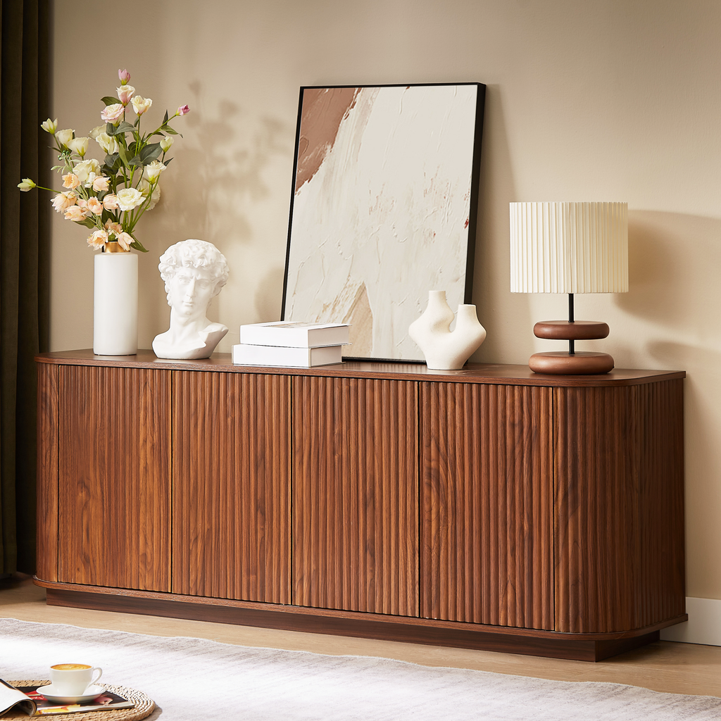 Walnut wave pattern sideboard TV stand — front view