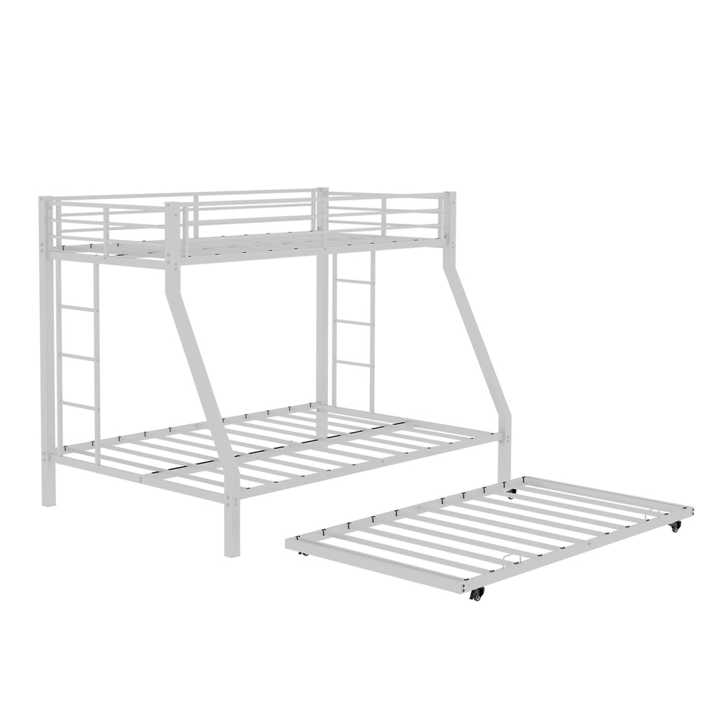 Modern Minimalist Square Tube Iron Bunk Bed with Ladder and Rolling Trundle, Full Size 137cm x 190cm, Black