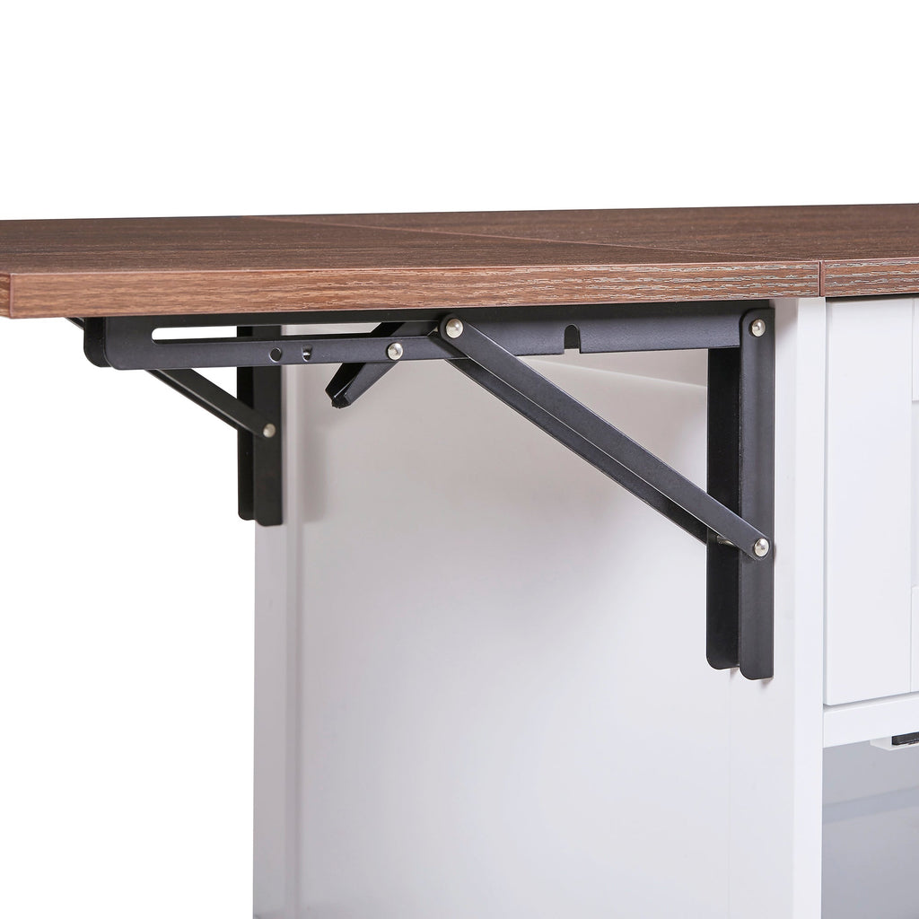 K&K 39.3' Farmhouse Kitchen Island with Drop Leaf, Kitchen Storage Island with Open Side Rack, One Drawer, Towel Rack, Rolling Kitchen Cart with Lockable Wheels for Lawn Garden, Black