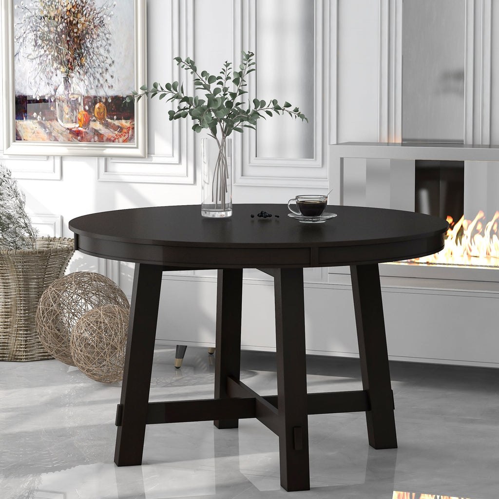 Round Extendable Dining Table — 16" Leaf, X-Base, Seats 6