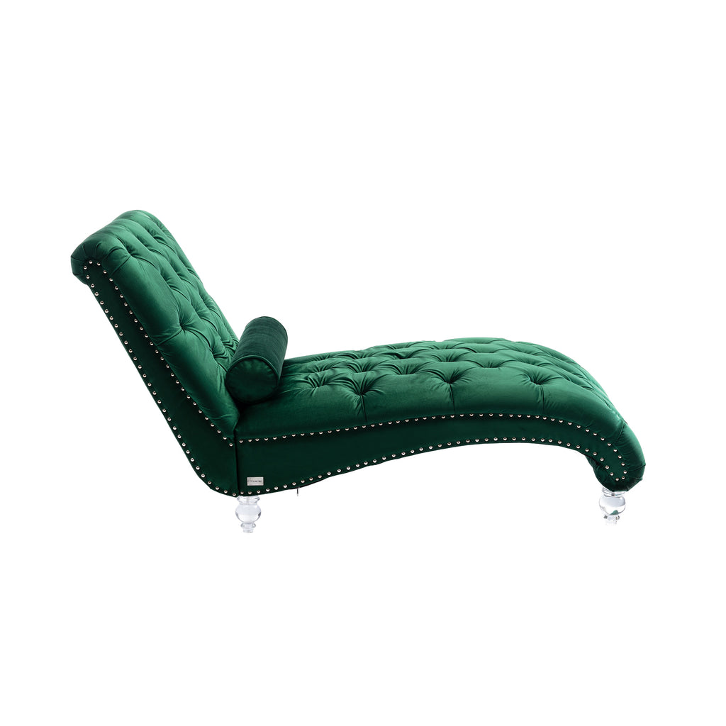 Emerald velvet chaise lounge side view