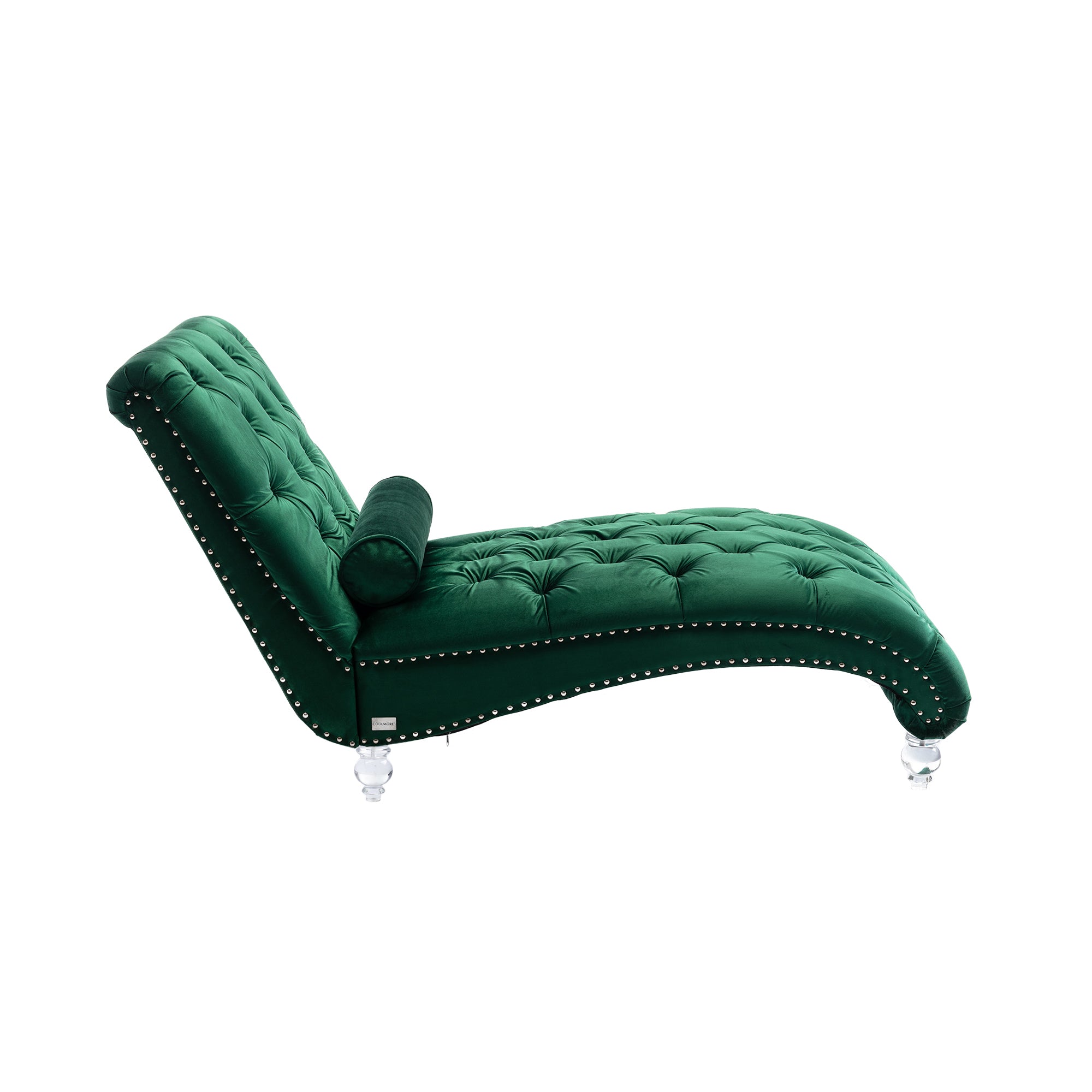 Emerald velvet chaise lounge side view