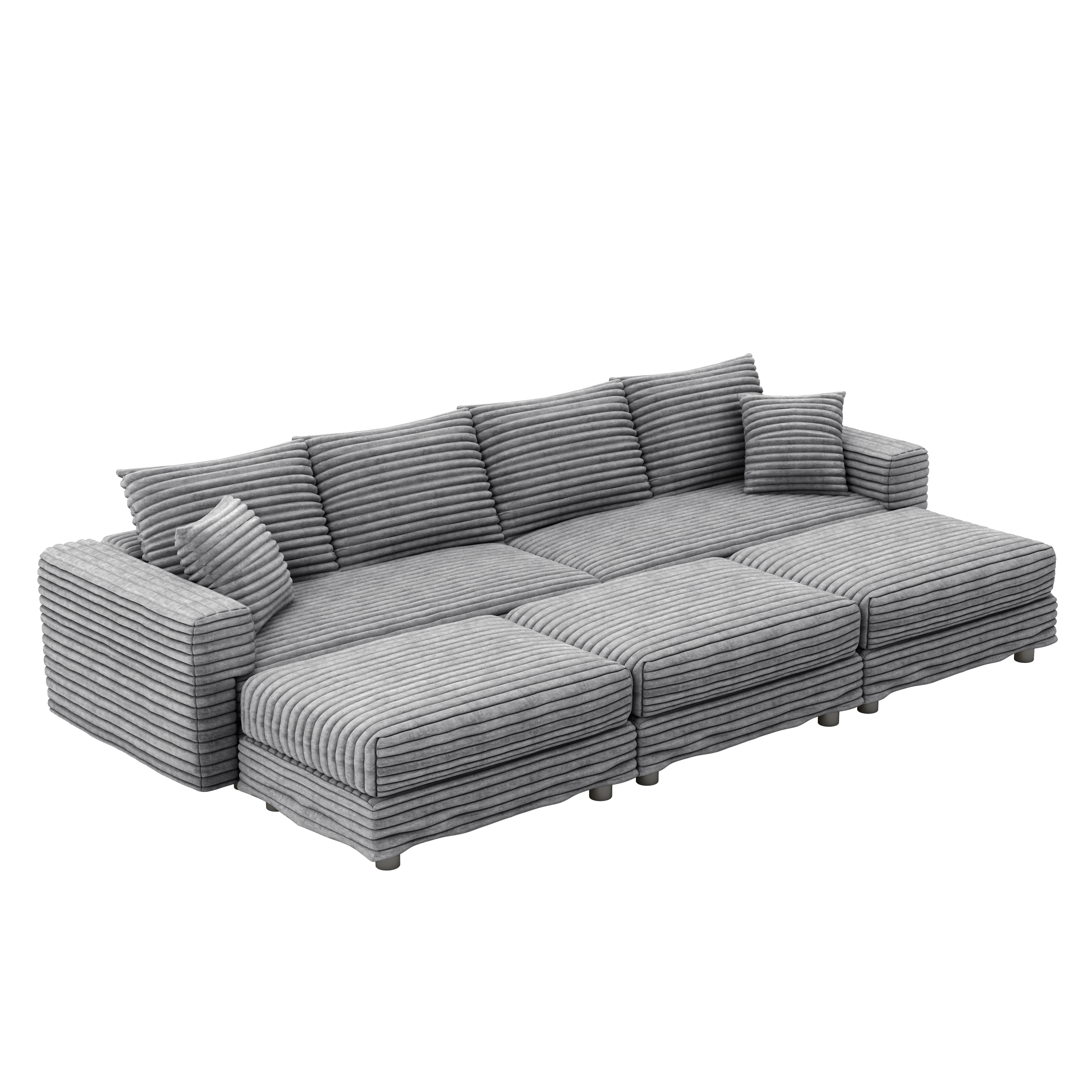 102.4 'Plush Corduroy 4-Seat Sofa,Modern Comfy Upholstered Sofa Cloud Couch,Deep Seat Couches with Soft Pillows and 3 Ottomans,Convertible Sofa Lounge Chair,Black(Old SKU:W1885S00287)