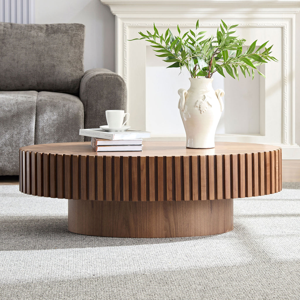 Walnut ash grain drum coffee table surface detail