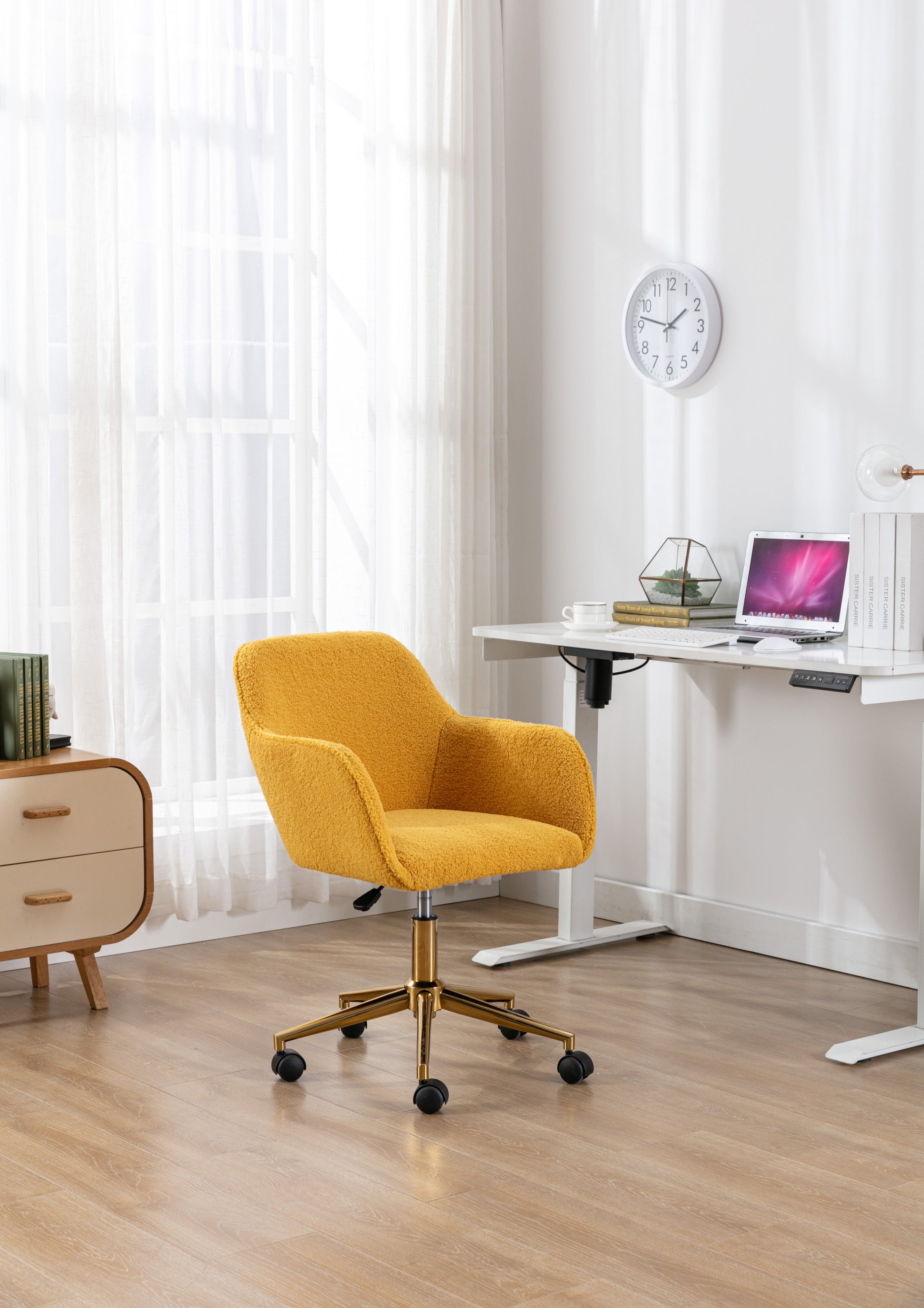 Teddy Office Chair — Adjustable Height with Gold Metal Base & Wheels