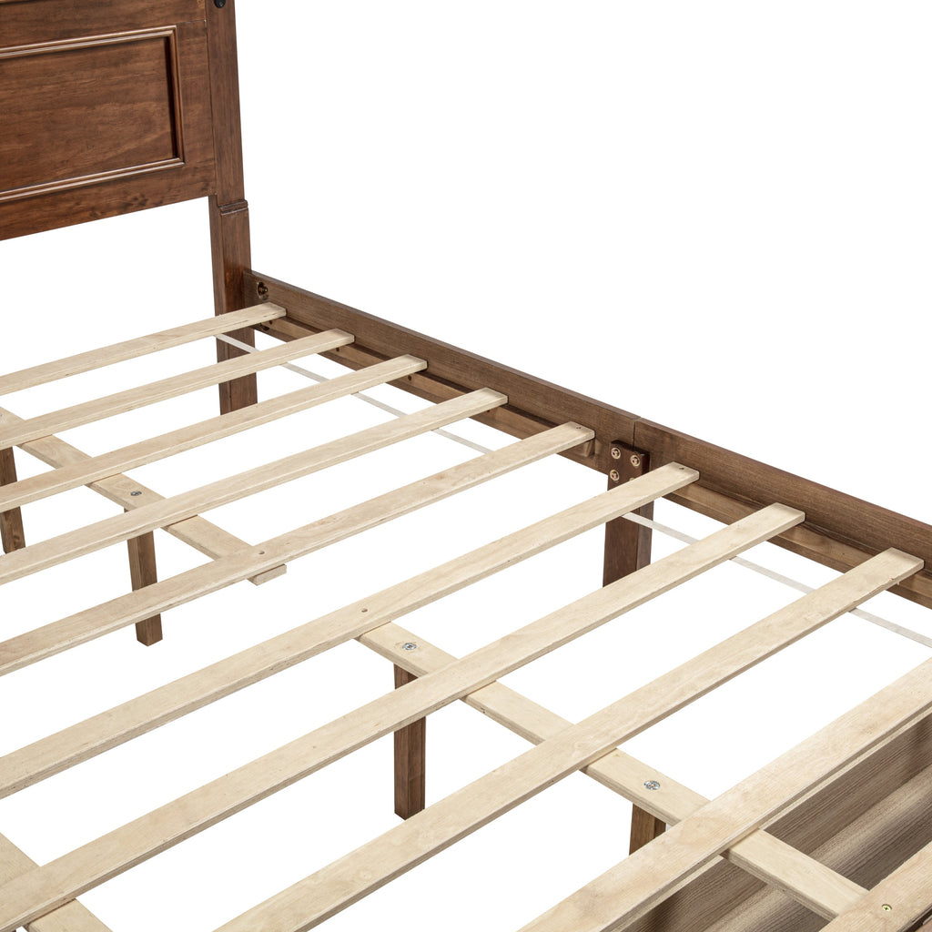 King Size Bed with Tall-Panel Headboard & Footboard, 2 Storage Drawers, Built-in LED Lights, USB Charging Station, Pinewood Bed with Strengthened Bed Frame ,White