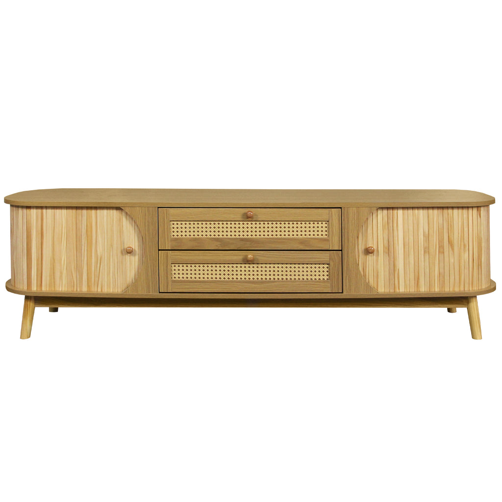 Natural wood entertainment console full view