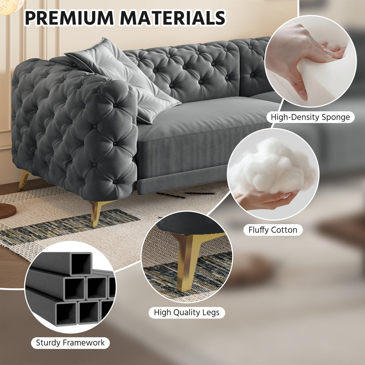 97.7' 3-in-1 Convertible Sleeper Sofa, 28.4' Deep Seat Pull Out Sofa Bed,Button Tufted Modern Sofa, 4-Seater Couch with Movable Ottoman for Apartment, Office, Bedroom,Beige/White